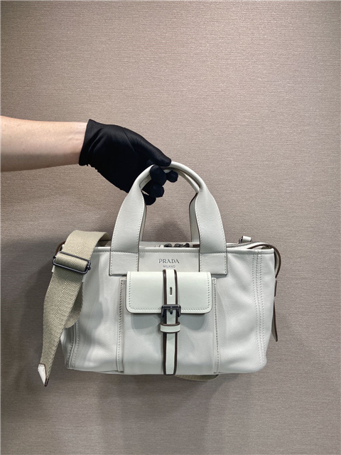Prada Route Medium Tote Bag 1BG660 White Leather