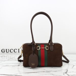 Gucci Borsetto Medium Boston Bag Dark Brown Suede