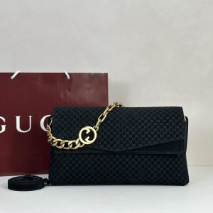 Gucci GG Large Suede Shoulder Bag - 857362 - Black Color