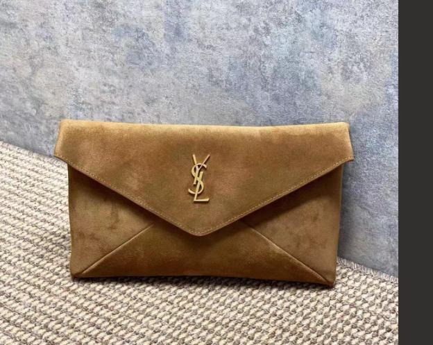 YSL CASSANDRE Large Envelope Pouch In Suede Light Cumin - 769307
