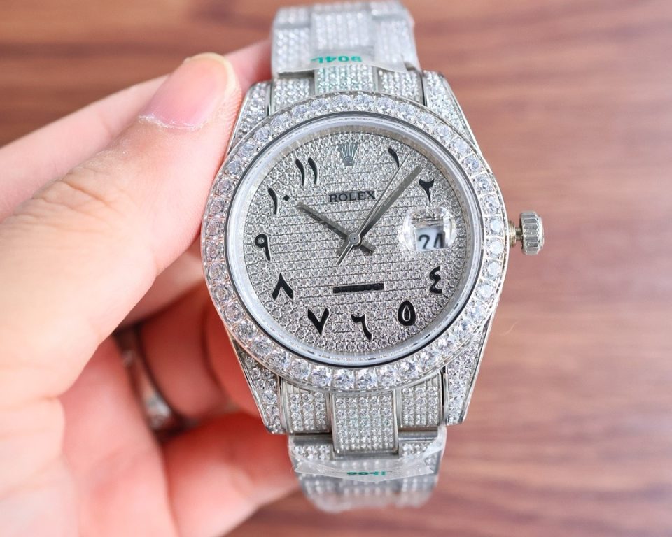 Rolex Datejust 116300 White Gold Diamond Arabic Dial Iced Out  