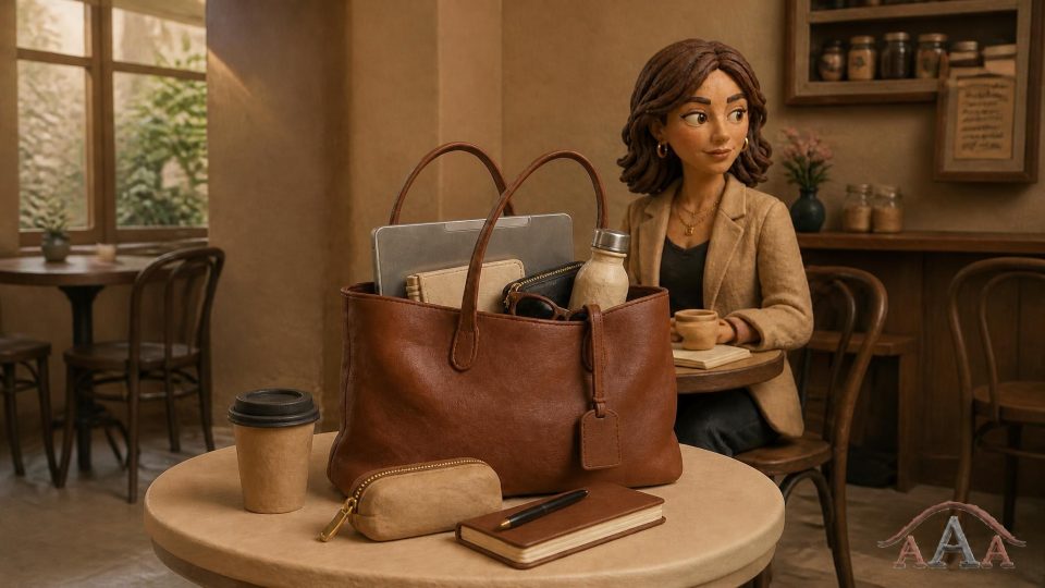 Large structured handbag and medium carryall styled with an everyday outfit